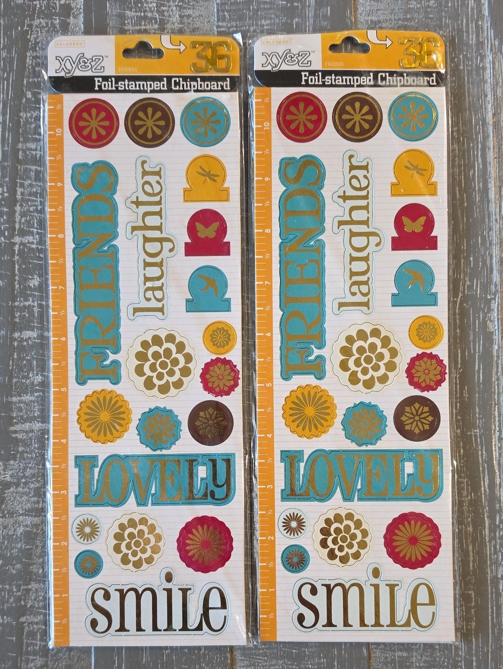 2 Packs Of XYZ Foil-Stamped Chipboard Stickers, Art Crafting Scrapbooking